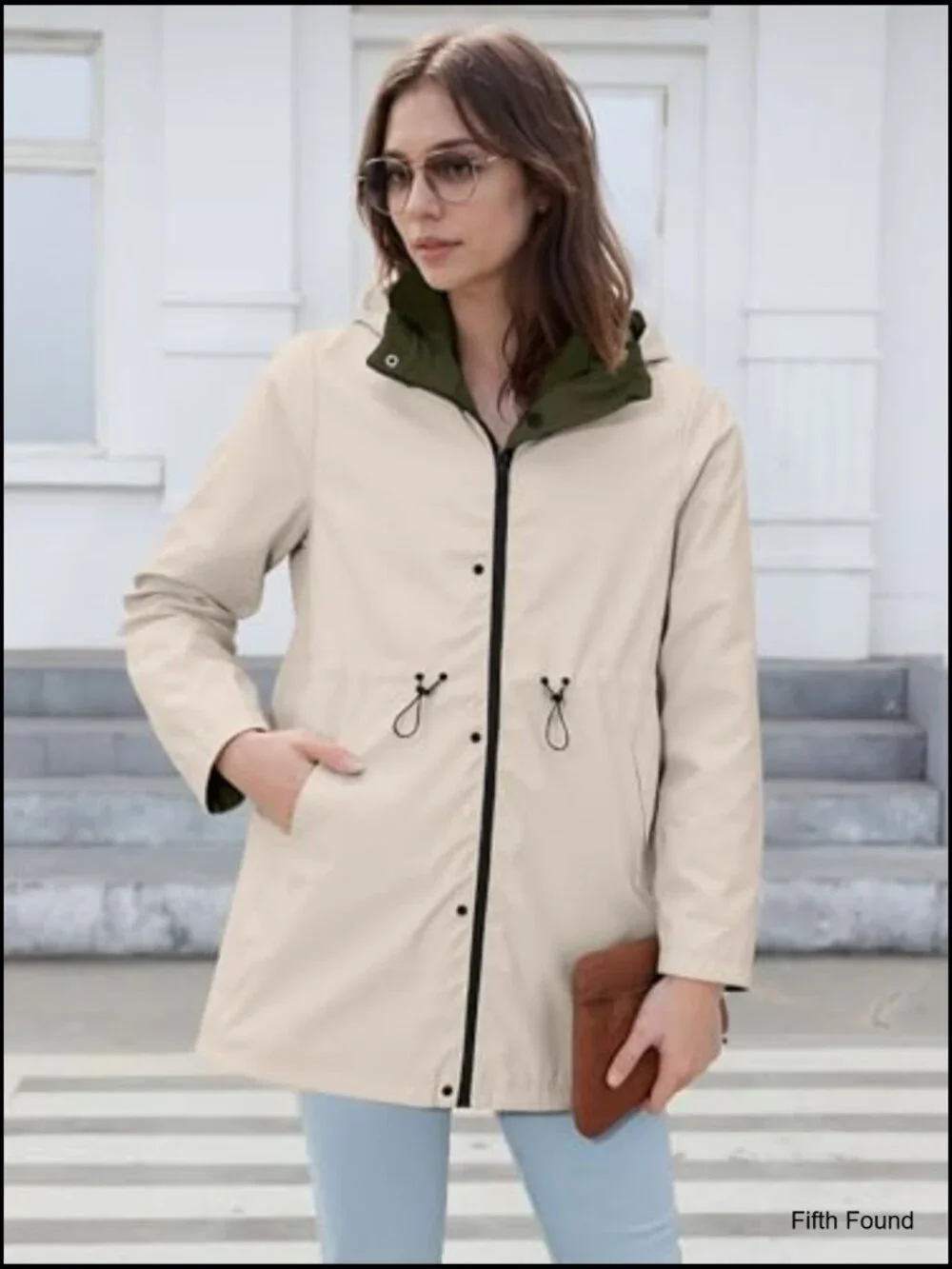 Reversible Spring Trench Coat Lightweight Jacket Long Hooded Fall Overcoat - Picture 6 of 7